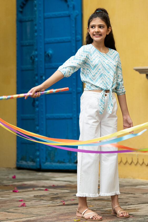 White Ethnic Motifs Straight Top, White, image 1